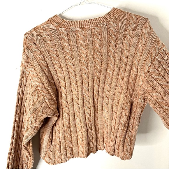 aerie Cable Knit Crop Sweater Distressed Vintage Wash NWT - Picture 6 of 8